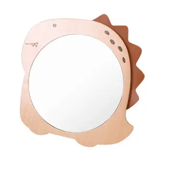 

Cute Wooden Dinosaur Desktop Support-Style Makeup Mirror with Stainless Steel Holder Tabletop Cosmetic for Dormitory Bedroom