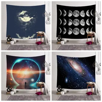 

Moon Night Tapestry Bed cover Wall Hanging Camping Large Print Fabric Galaxy decor Rectangle Home Decor Round Towel Beach200x150