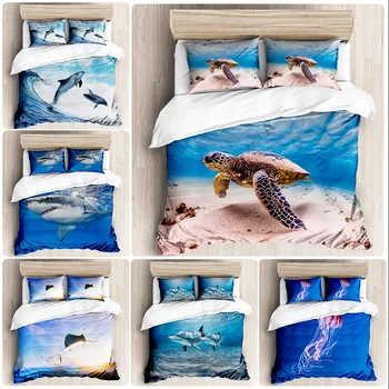 

3D blue ocean Pavilion Bedding Set adult / children girls 3D duvet cover pillowcase double bed quilt