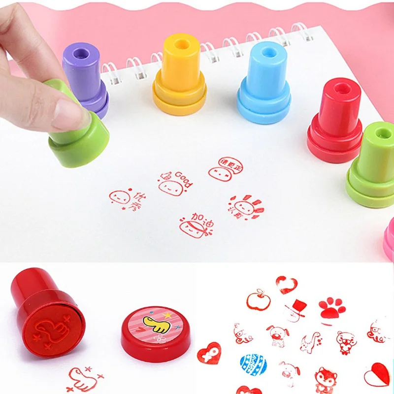 Round Multicolor Fun Cute Child DIY Scrapbook Kids Stamp Cartoon Rubber Stamps Scrapbooking Reward Toy 10 Pcs/set