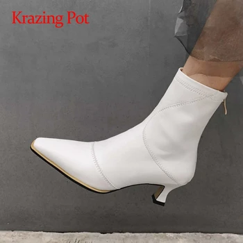 

Krazing Pot 2020 winter new shoes work boots hot high square heel square toe zipper office lady dress keep warm ankle boots L25