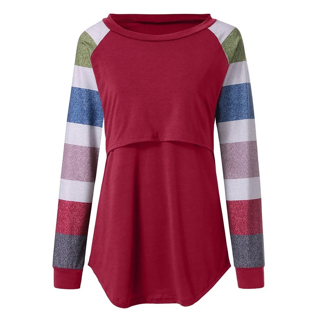 Топы для беременных, лето-осень, одежда для кормящих мам, Женская полосатая блузка для кормления грудью ropa - Цвет: Red