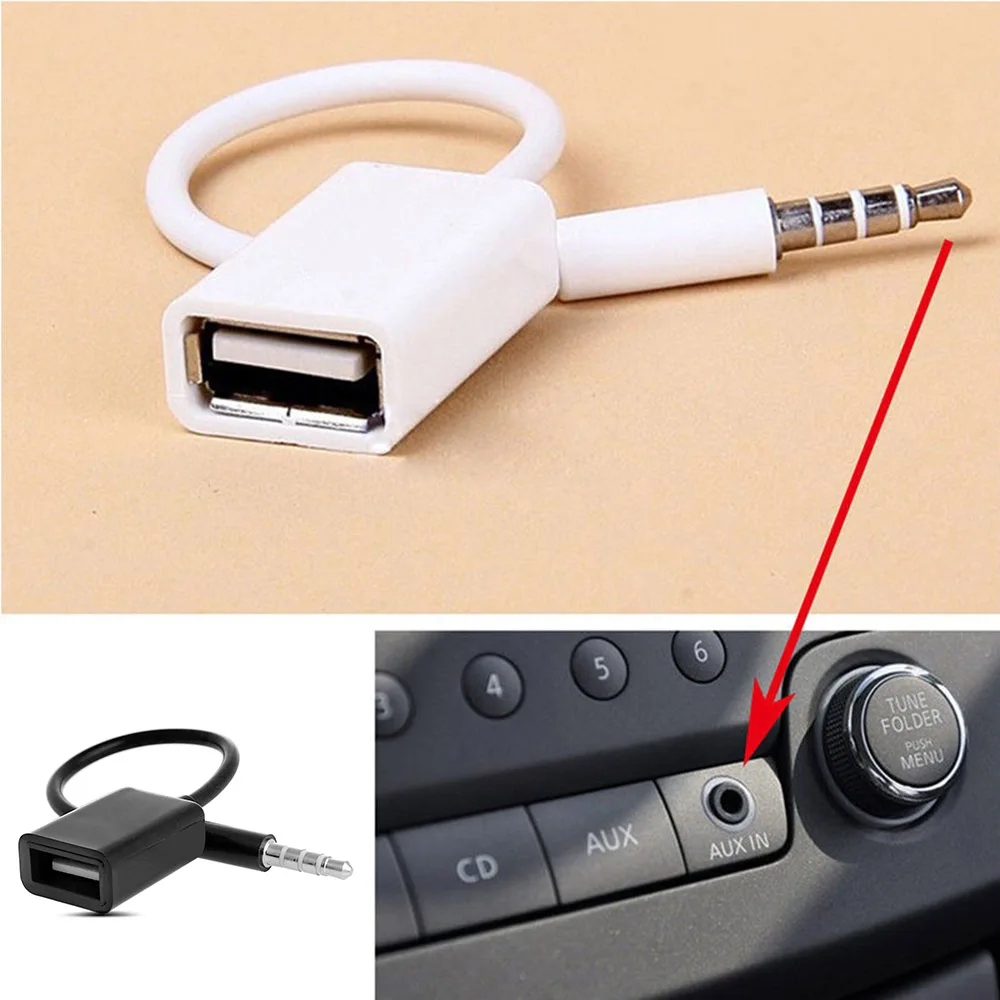 

Black White 3.5mm Male AUX Audio Plug Jack To USB 2.0 Male To Female Converter Car MP3 Adapter Cable Adapter Connector