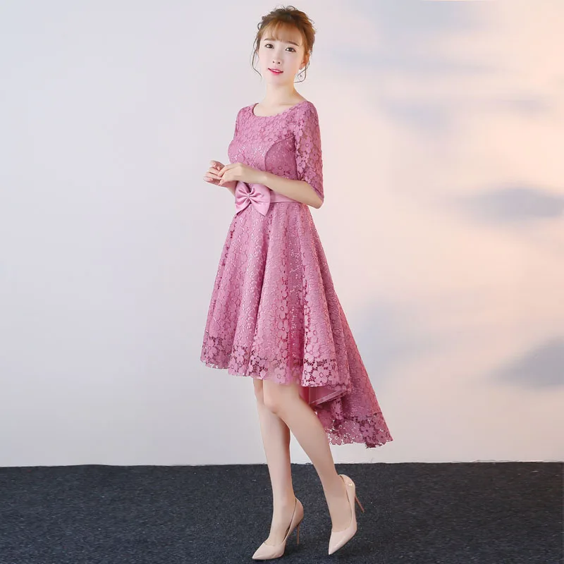 

Pink Elegnt Guest Wedding Party Burgundy Bridesmaid Dresses High/Low Lace Sexy Prom Dress Special Occasion Vestidos Mujer