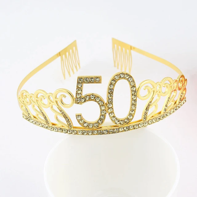 Gold 30 40 50 60 Crystal Birthday Queen Tiara Birthday Crown for Women 30th 40th 50th 60th Birthday Party Decoration Cake Topper Gold 50tiara