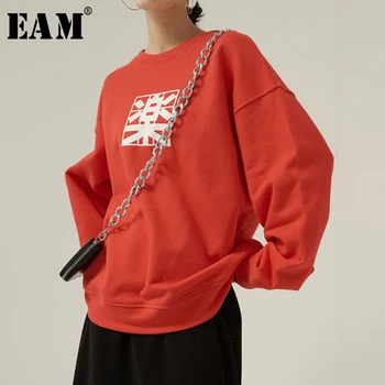 

[EAM] Loose Fit Pattern Print Split Oversized Sweatshirt New Round Neck Long Sleeve Women Big Size Fashion Spring 2020 1N989