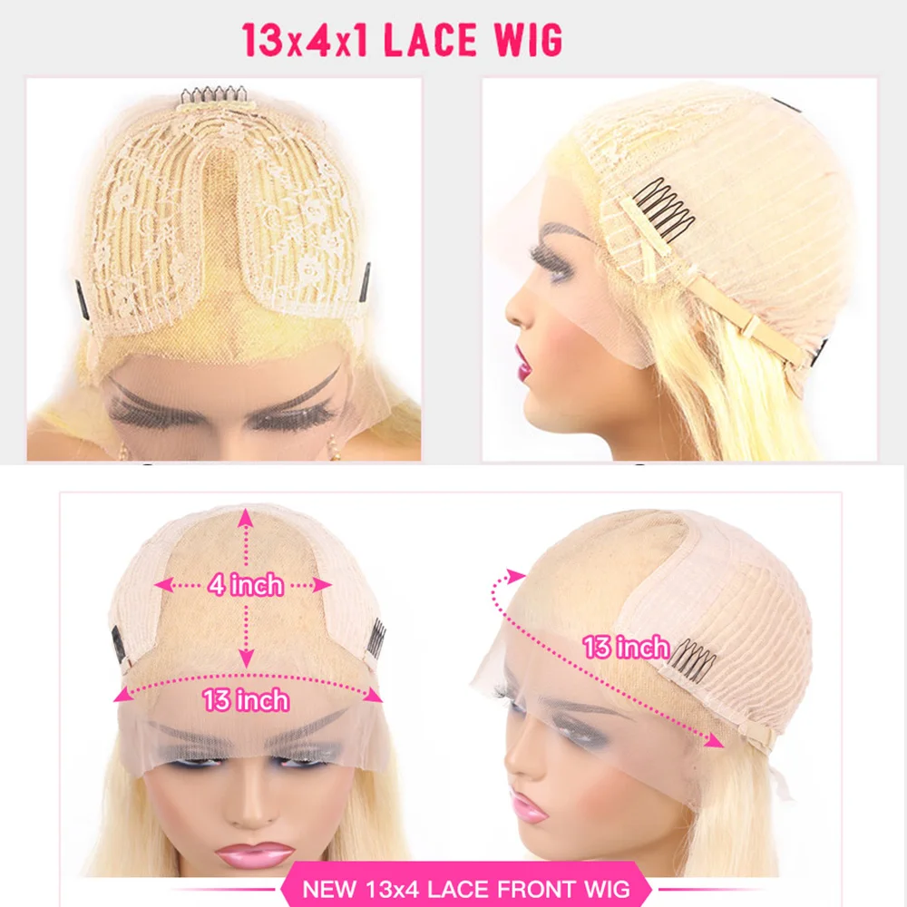 613 Blonde Bob Wig Lace Frontal 13x4 Closure human hair Wig for black Brazilian Straight human hair wig Transparent lace 150%