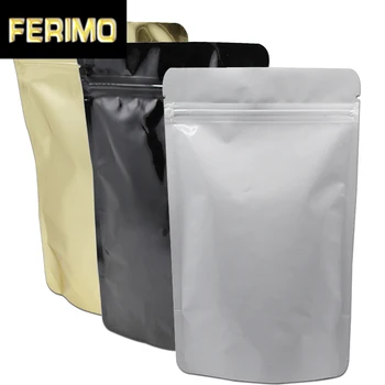 

Black/ White/ Golden Pure Aluminum Foil Zip Lock Bag, Glossy Stand Up Metallic Mylar Package Pouch for Nuts Sugar Rice 30pcs/Lot