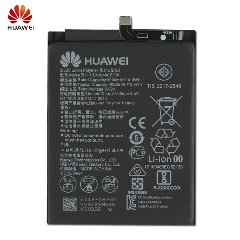 Оригинальная замена Батарея huawei HB436486ECW для huawei Коврики 10 Коврики X ALP-AL00 Коврики 10 Pro RS P20pr телефон Батарея 4000 мА-ч