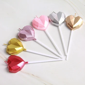 

1 Pcs/ Love Diamond Shaped Gilded Cake Candle Safe Flames Kids Birthday Party Wedding Cake Candle Home Decoration Favor Supplies