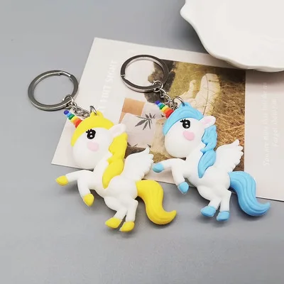 Creative Three-dimensional Color Unicorn Key Ring Pendant Promotional Rainbow Horse Bag Ornament Gift