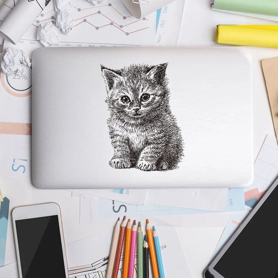 Lovely Cute Little Cat Baby Light Switch Stickers On Wall Art Sketch Laptop Decals for kids Nursery Room Home Decoration Mural (6)