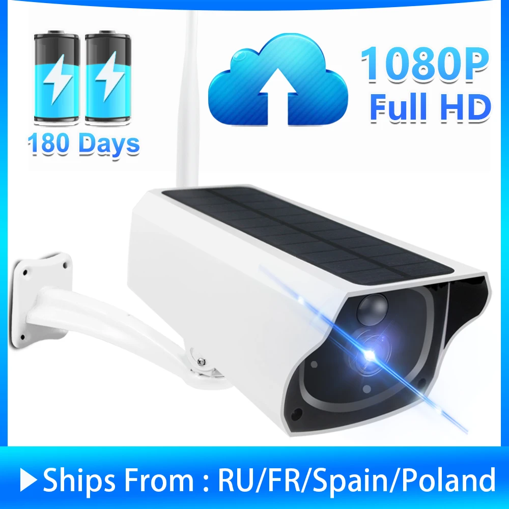 Açık güneş güvenlik kamera 1080P kablosuz WiFi kamera GÜNEŞ PANELI şarj edilebilir pil mermi PIR hareket alarmı İki yönlü ses