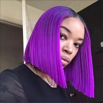 

Synthetic Lace Front Wig For Women High Temperature Fiber Straight Hair Bob Wig Ombre Purple Shoulder Length Middle Part Cosplay