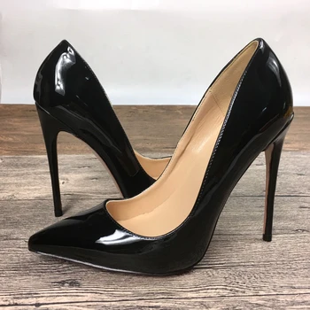 

New lady black high heels exclusive brand patent leather PU shoes high heels 10 cm 12 cm shallow mouth with a single shoes shoes