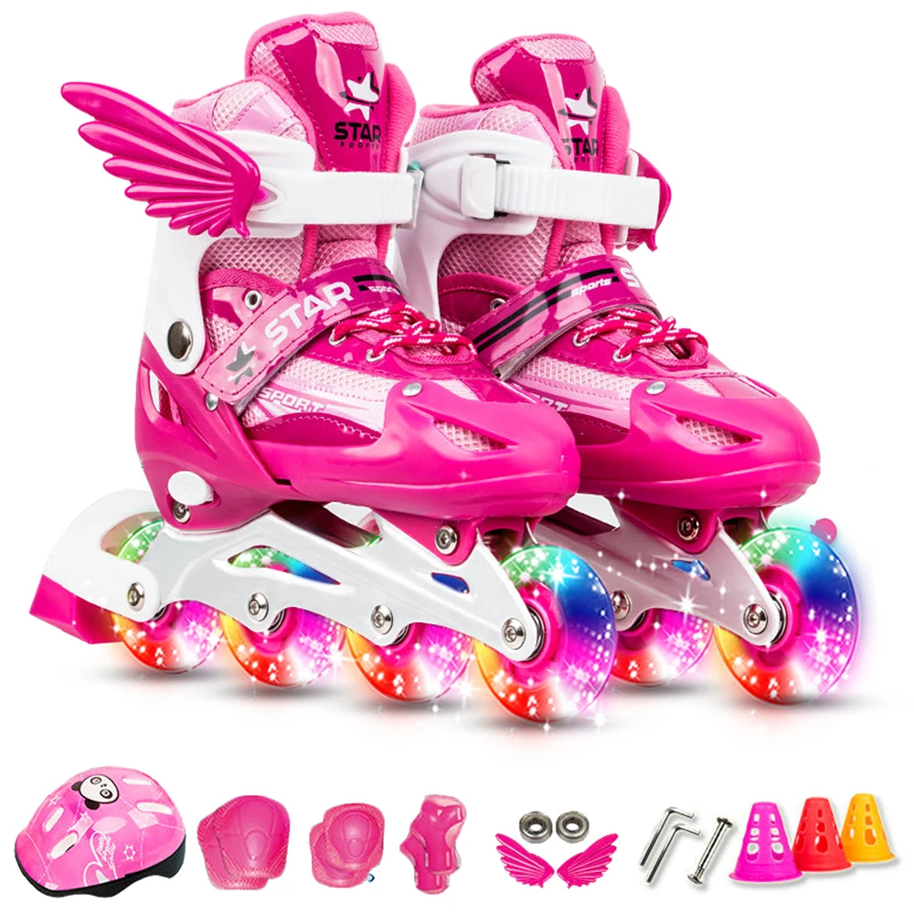 Patines con ruedas iluminadas para niños y adultos, patines en línea con equipo protección, rodilleras, coderas, casco AliExpress