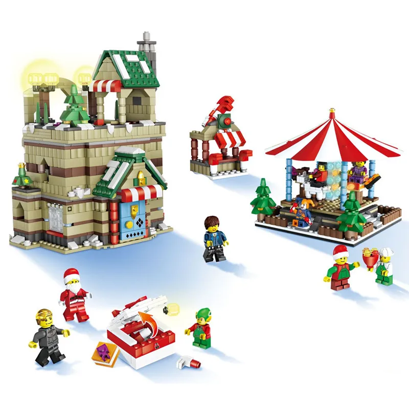 

2019 City Creator Winter Village Christmas Tree Snowman Santa Claus Gingerbread House Figures Building Blocks Bricks Kids Toys