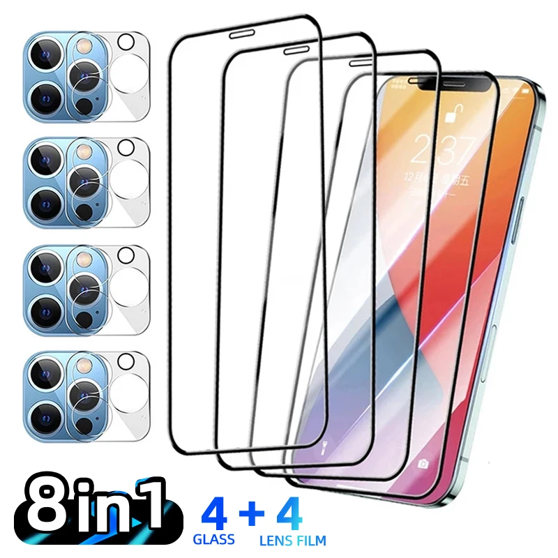 8 Pieces Full Cover Screen Protector Tempered Glass On For Iphone 12