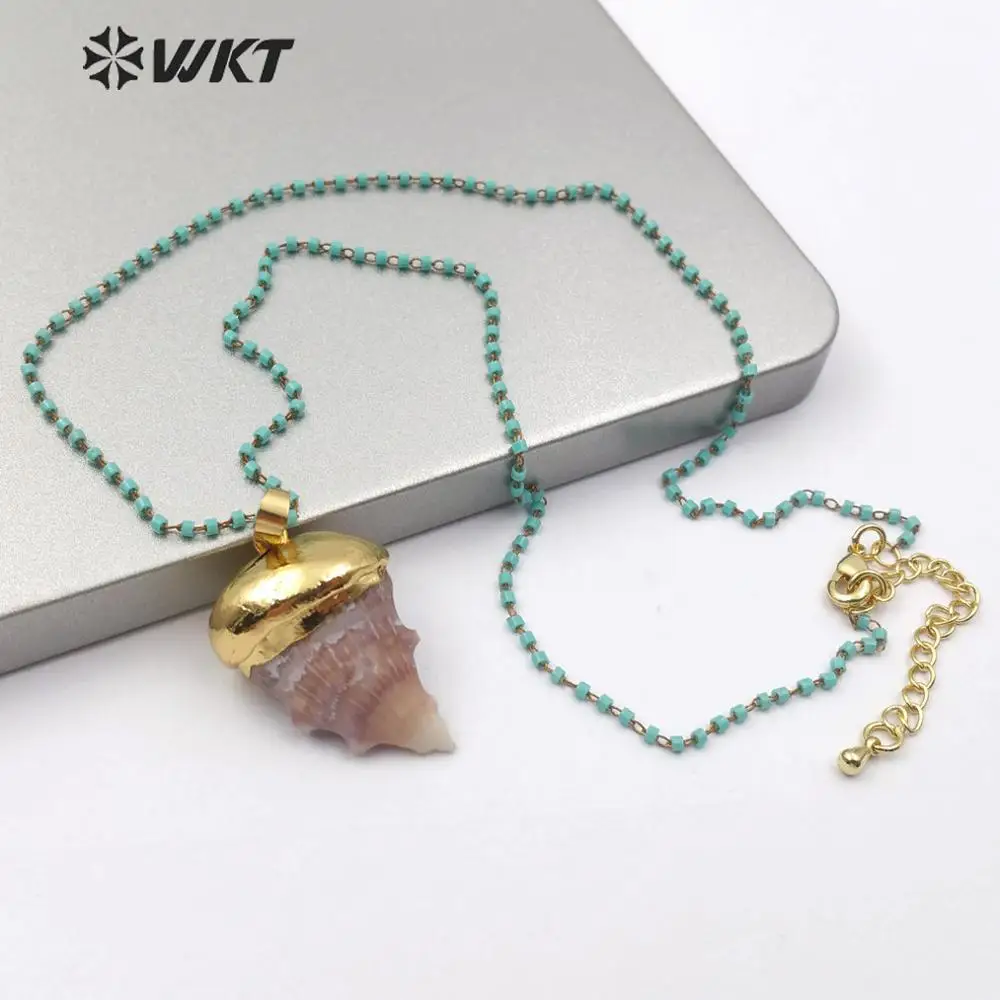 

WT-JN100 Genuine Natural Coral Fossils Necklace Horn Shape Coral With Gold Capped Pendant ladies Necklace Summer Beach Jewelry