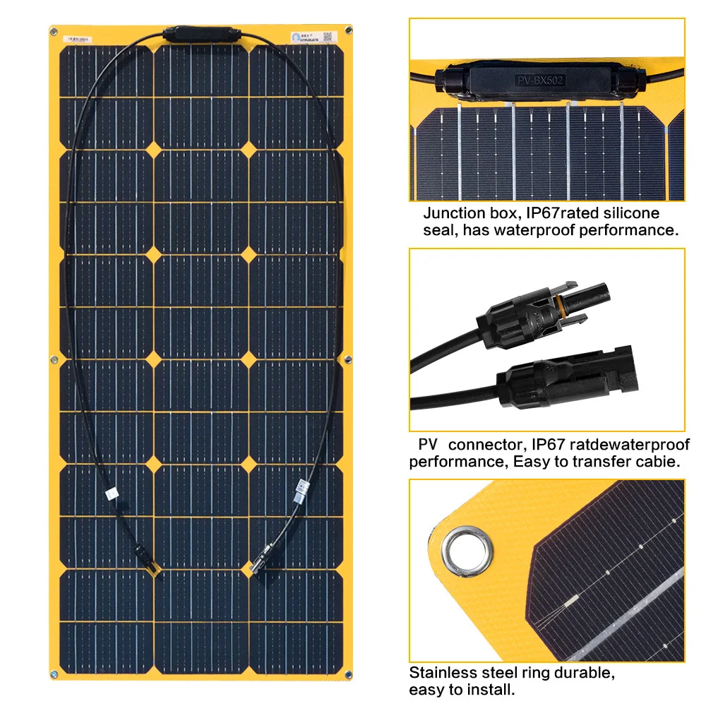 Fleixble солнечная панель батарея 12v 100w комплект полное зарядное устройство 5v usb для