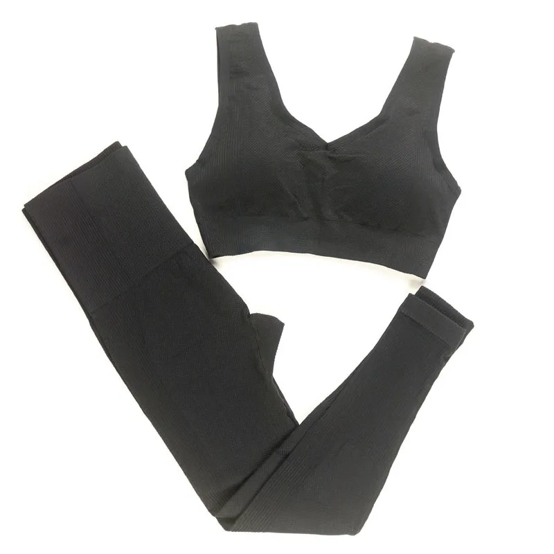 2 piece workout clothes for women gym set power down seamless leggings sport women fitness yoga set active wear gym clothing - Цвет: 01