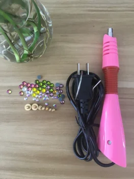 

US Fast Heated Hotfix Rhinestone Applicator Machine Tool hot fix crystal Applicator diy tools hand tools Iron-on Wand Pink