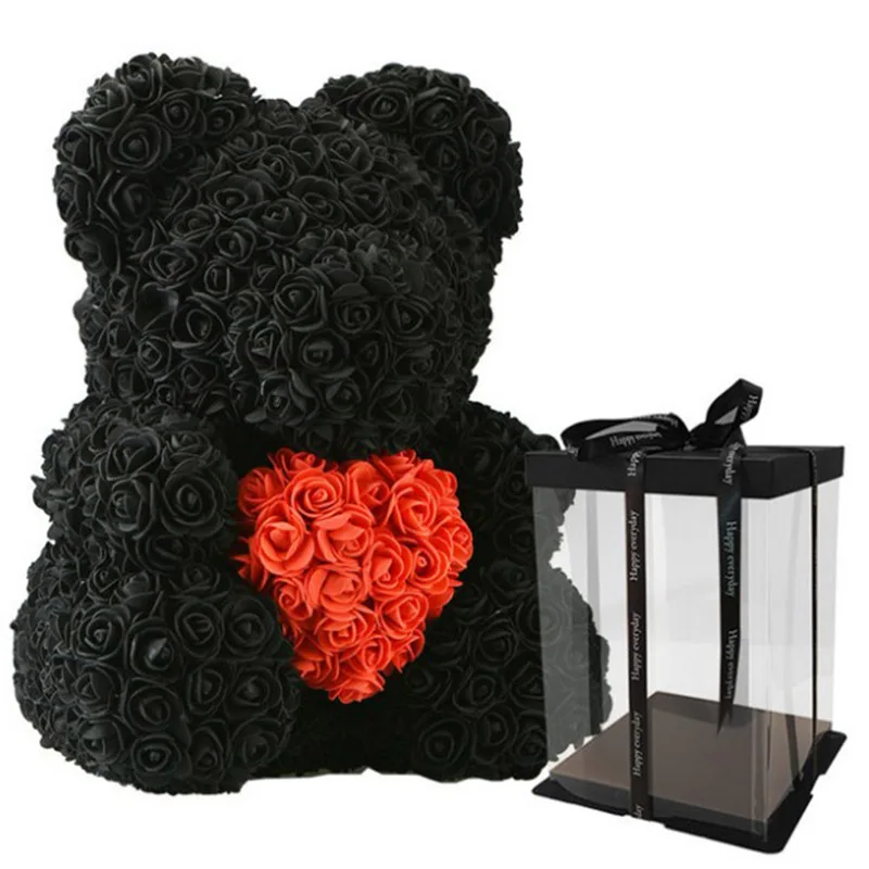 black with box Романтический подарок на день Святого Валентина 40 см красный медвежонок Teddi цветок розы искусственные украшения Рождественские подарки для свадьбы искусственные цветы - Цвет: black with box