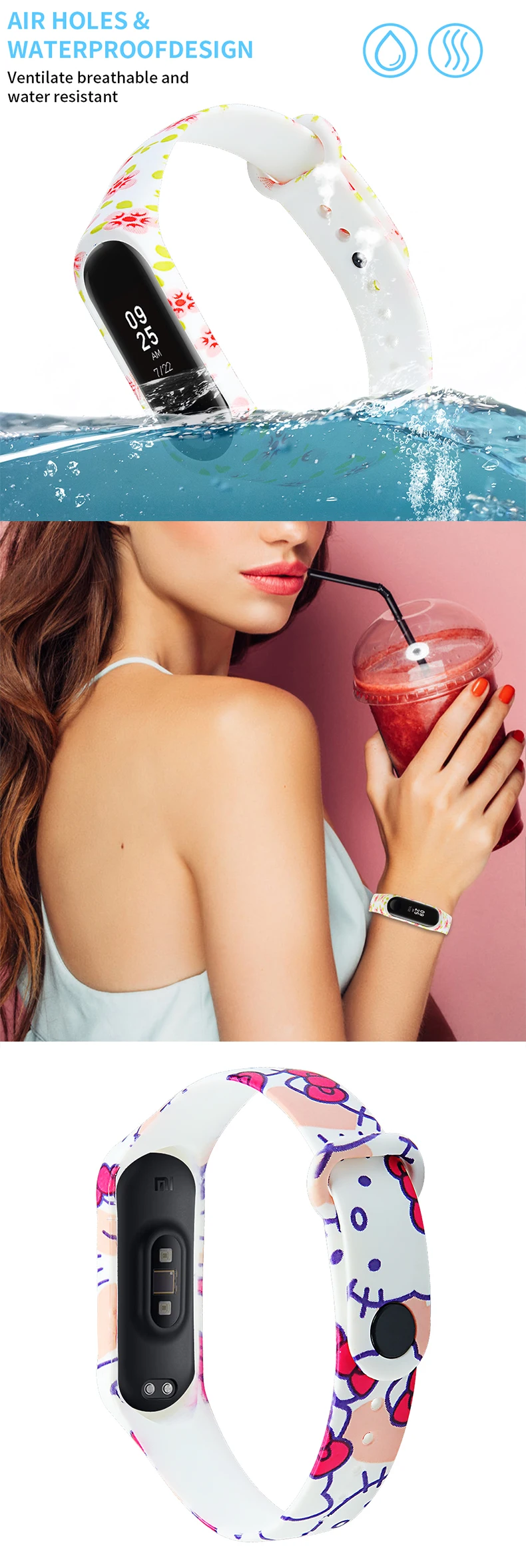 Цветной силиконовый ремешок с принтом для Mi Band 3 4, ремешок для Miband 3 4, спортивный сменный смарт-браслет, браслет