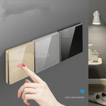 

250V 86mm 1/2/3/4 gang 1/2 way Grey mirror acrylic flat panel concealed embedded wall switch weak current socket set YG