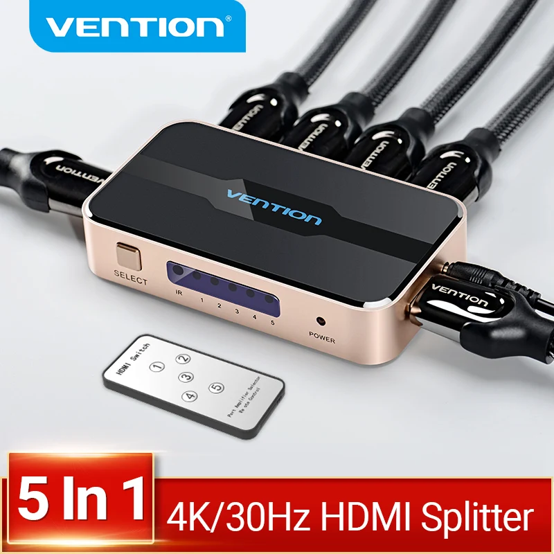 Vention HDMI Splitter 5 in 1 out 4K/30Hz HDMI 5x1 3x1 Adapter for XBOX 360 TV Mi Box Switch PS5 PS4 3 in 1 out HDMI 2.0 Switcher