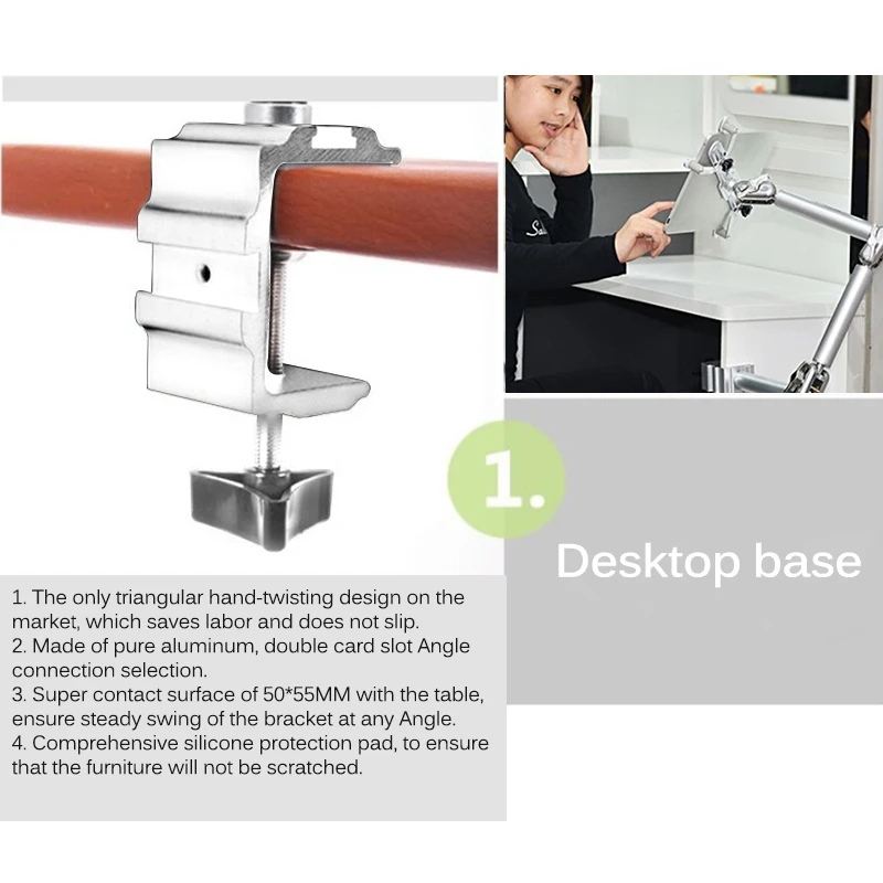 Складной планшет подножка; алюминиевый сплав Многофункциональный держатель планшета зажим 360 Вращение настенное крепление слоевая Скоба для IPad