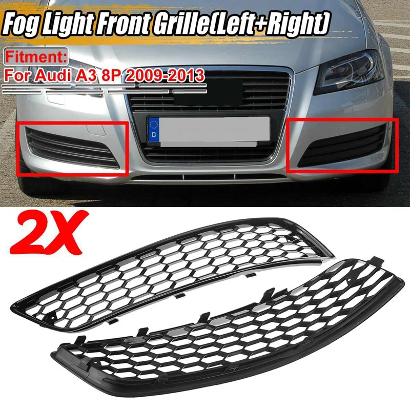 2X Black Car Front Fog Light Grille Grill Cover Honeycomb Grille Grill ...