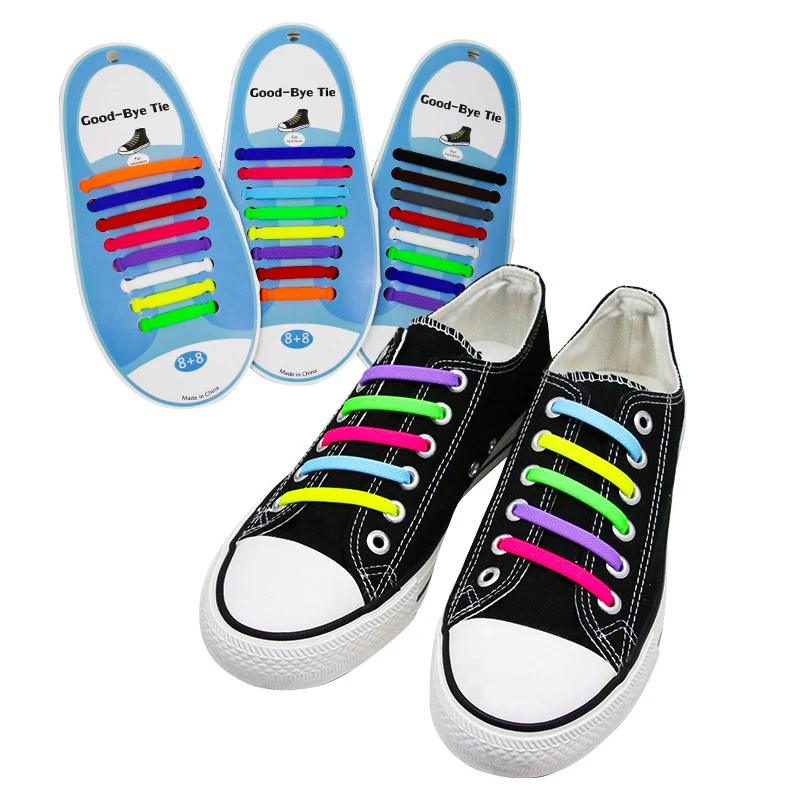 16 unids/set elástico de silicona de los cordones de los zapatos especiales corbata de cordón cordones niños adultos Zapatillas de deporte rápido Cordón de zapato de goma de Zapatillas