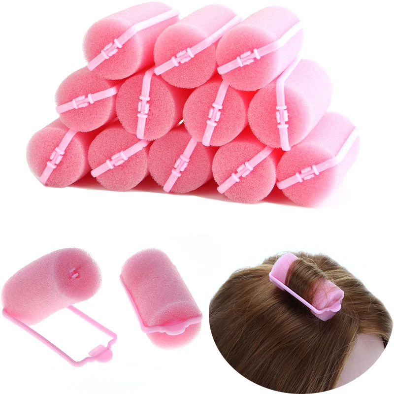 12 unids/set Rosa esponja suave cojín de espuma rodillos del pelo rulos salón de peluquería de rizos peluquería herramienta Kit de DIY