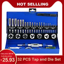 32 шт. набор метчиков и штампов метрический гаечный ключ M3-M12 инструмент для ручного нарезания резьбы вольфрамовый карбидный кран резьбовой инструмент для изготовления Резьбы Набор бит
