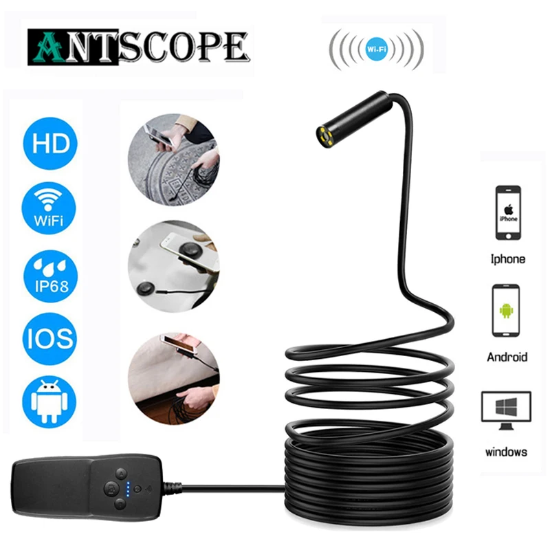 Antscope Wifi эндоскоп с автоматической фокусировкой камера 1944P HD мини бороскоп Водонепроницаемый эндоскоп Инспекционная камера 4LED для IOS/Android 24