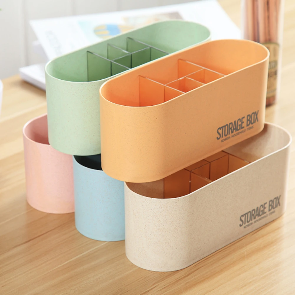 

Plastic Desktop Compartment Storage Box Without Lid Stationery Remote Control Pencil Organizer