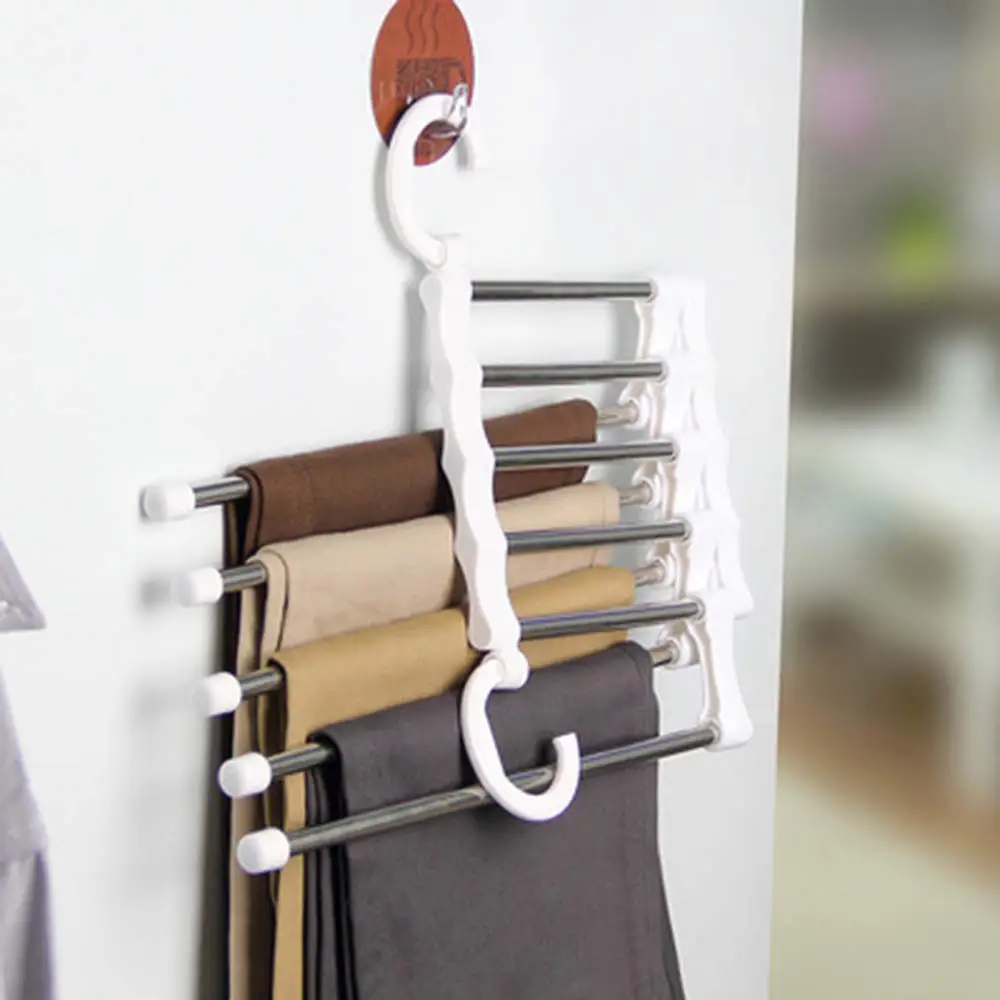 

5in1 Multi-Layer Pants Rack Stainless Steel Pants Hangers Folding Storage Rack Space Saver Storage for Trousers Scarf Adjustable