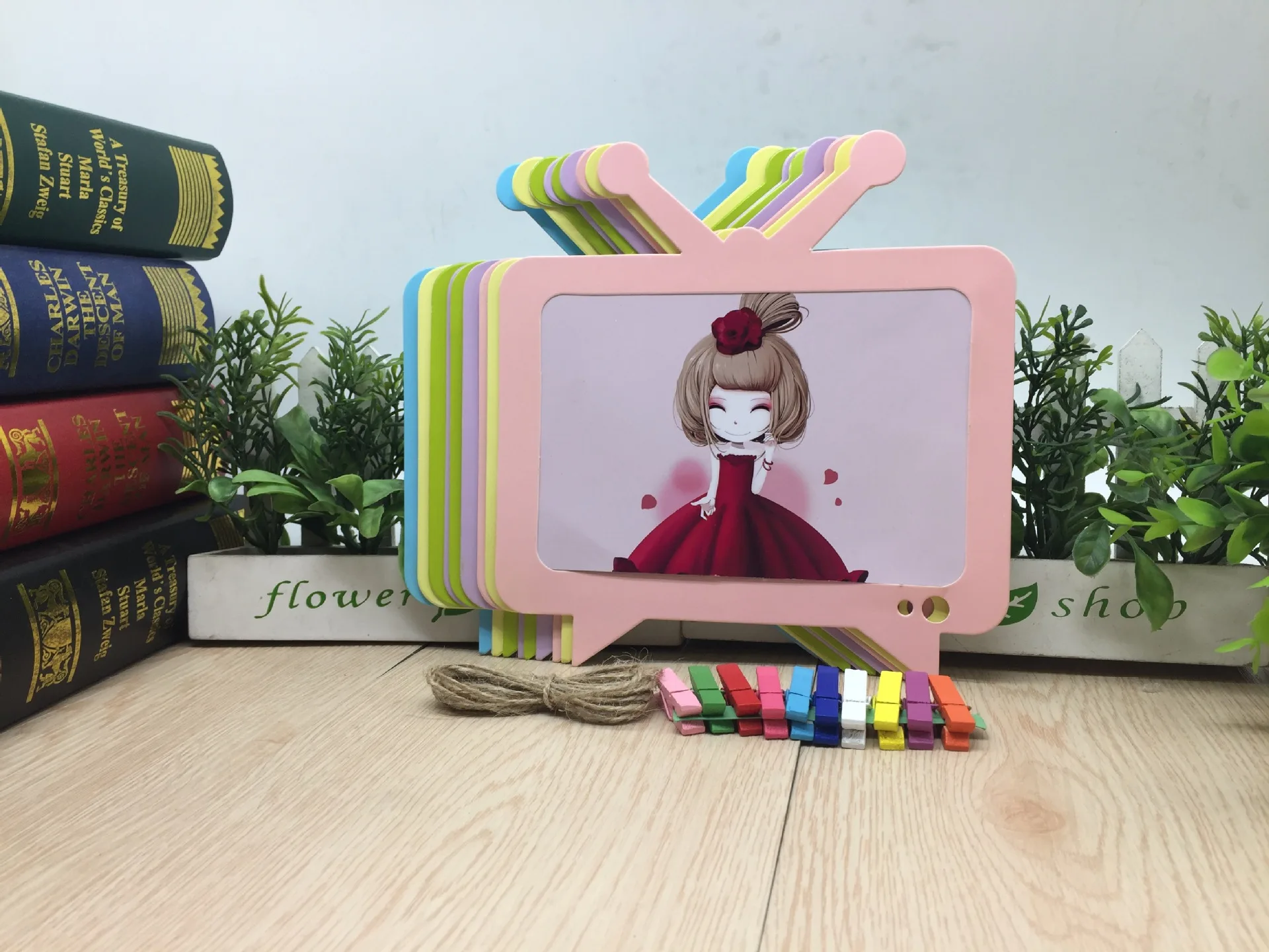 Hanging Paper Frame 3-5-6-Inch Cartoon Animation Frame Creative String Card Home Decoration Photo Wall Send Hemp Rope