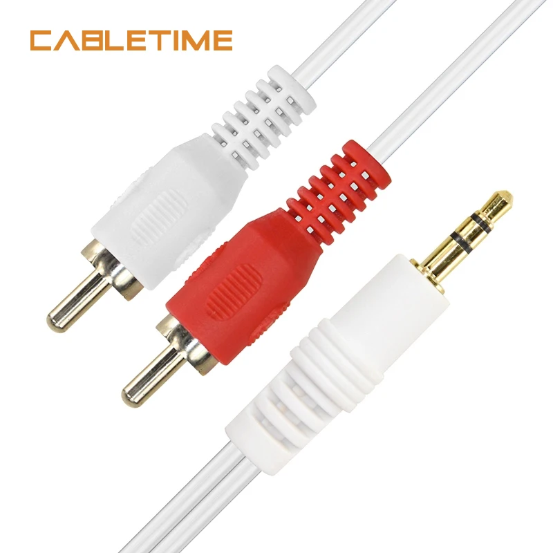 

CABLETIME 3.5mm Jack Male To 2RCA Male Aux Cord Cable Stereo Audio Splitter Adapter For VCD Sound System Home Theater N193