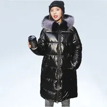 Зимняя куртка женская черная женщины большого размера зимняя куртка с меховым капюшоном теплая пуховая куртка толстое Свободное длинное пальто для женщин