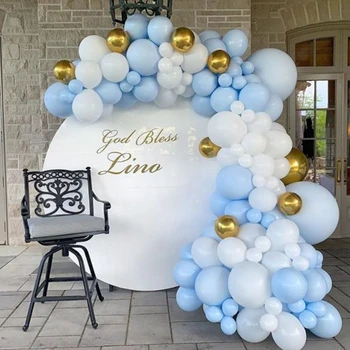 

172pcs Macaroon Blue White Latex Balloon Arch Garland Gold Foil Balloons for Wedding Birthday Party Baby Shower Decoration Event