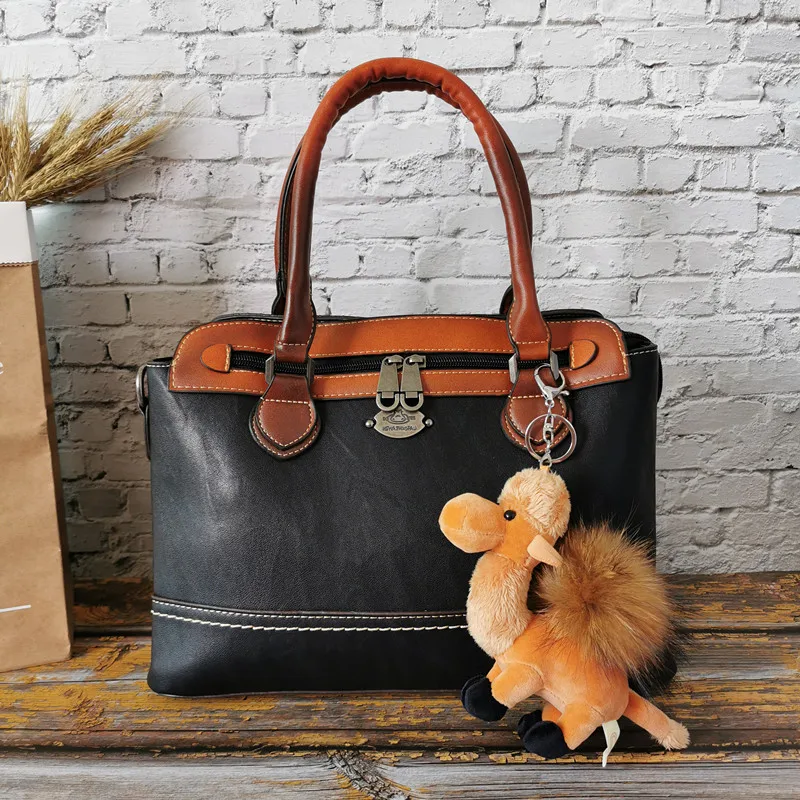 Ретро портативная женская сумка из натуральной кожи Модная контрастная Повседневная сумка на одно плечо для женщин сумки-мессенджеры RU - Цвет: Black And Camel