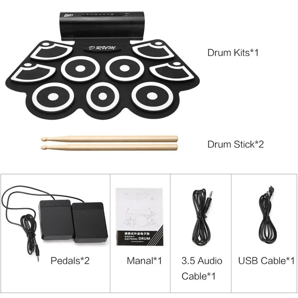 USB Electronic Drum Foldable Digital USB Drum Kit Delicate and Portable For Prenatal Education Professional Learning Beginners
