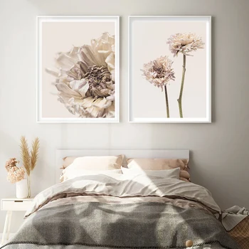 

Modern Dried Protea Blooming Flower on Beige Canvas Painting Wall Art Posters Prints Pictures for Living Room Home Decoration