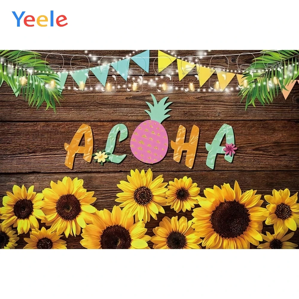 

Summer Tropical Seaside Hawaii Beach Party Sunflower Wood Board Birthday Backdrop Vinyl Photography Background Photo Studio