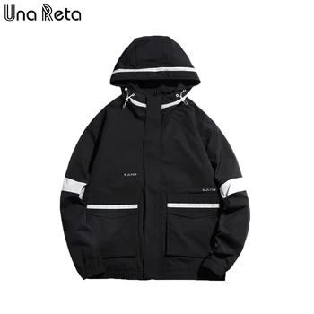

Una Reta Men Jacket New Harajuku Print Patchwork Tracksuit Coat Reflective Men's Clothing Streetwear Zipper Male Jacket