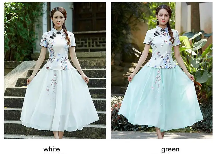 SHENG COCO Cheongsam Pria комплект из 2 предметов китайская блузка в стиле фолк элегантные Cheongsam Топы женское платье Ципао в китайском стиле Классические летние 3XL
