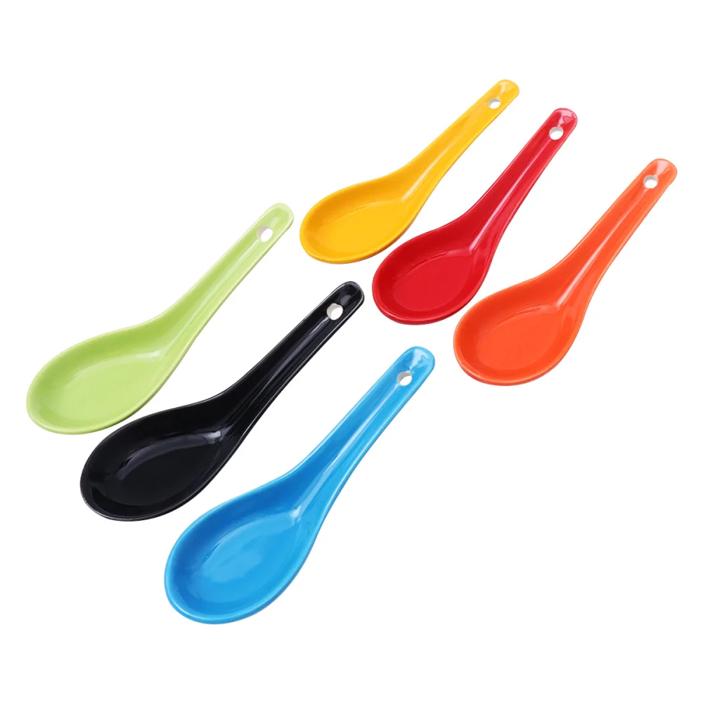 2021 Candy Color Ceramic Soup Scoop Soup Spoon Serving Spoons Tableware