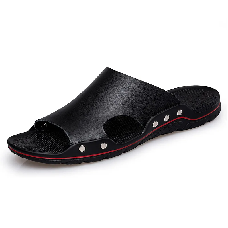 Men's Leather Sandals Summer Beach Slippers Casual Shoes Flat Bottomed Outdoor Large Size 45